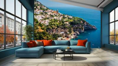 View of Praiano. Amalfi coast, southwest Italy. Wall mural