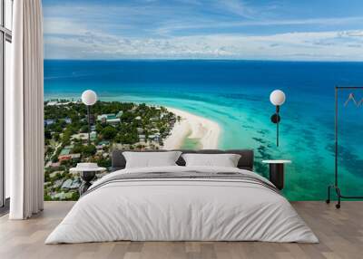 Aerial drone of tropical sandy beach with palm trees. Bantayan island, Philippines. Wall mural