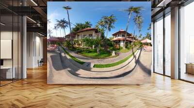 vr 360 swimming pool in luxury hotel with sun beds by sea. tropical resort with pool. Travel concept. Wall mural