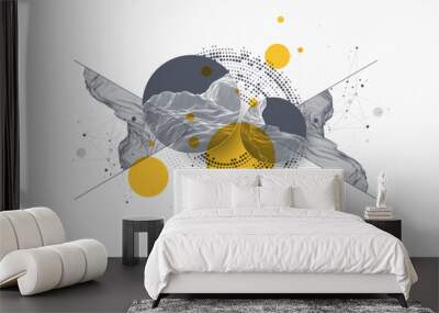 Trendy abstract wireframe background. Modern science or technology art elements. Surface illustration. Vector. Wall mural