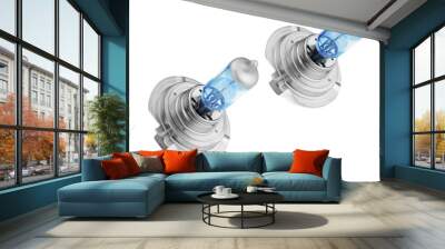 Two H7 High Power  Car Head Light Bulbs White Isolated Wall mural