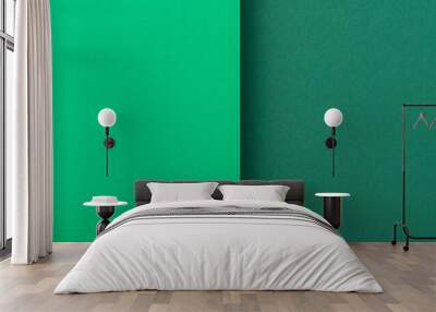 Two shades of green cardboard background. Top view, flat lay. Banner Wall mural