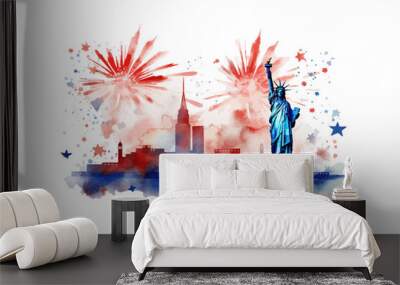 USA flag with fireworks on white background. Vector illustration design. Wall mural