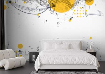 Vector abstract background with a wireframe dynamic pipes, line and particles inside circle. Wall mural