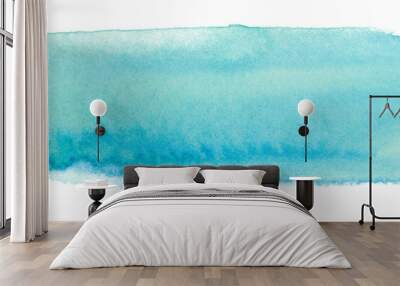 watercolor aquamarine brush stroke stain drawn by brush on paper. Isolated on white background. Wall mural