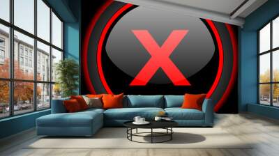 cancel black and red glossy internet icon on black background Wall mural