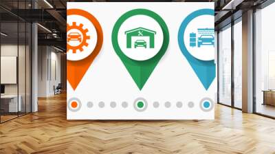 Car serivce and wash vector icon set, flat design pointers, infographic template Wall mural