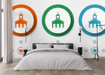 Church concept vector icon set, flat design colorful buttons, infographic template in 5 color options Wall mural