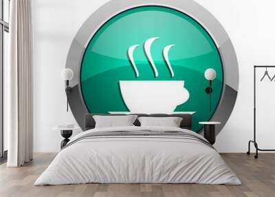 Espresso silver metallic chrome web design green round internet icon with shadow on white background. Wall mural