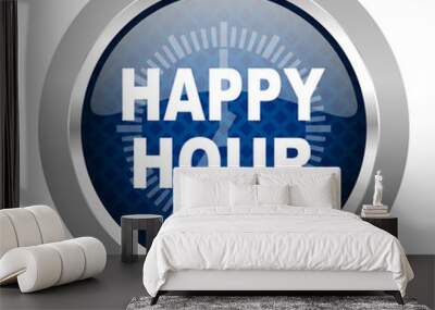 happy hour blue circle glossy web icon on white background, round button for internet and mobile app Wall mural