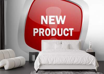 new product square red glossy chrome silver metallic web icon Wall mural