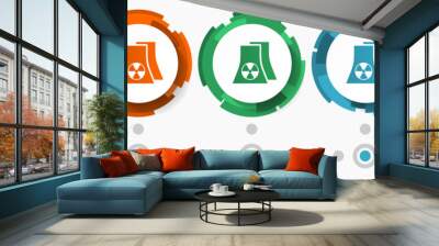 Nuclear power plant concept vector icon set, flat design pointers, infographic template Wall mural