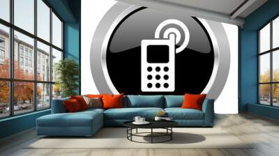 phone black metallic chrome web circle glossy icon Wall mural