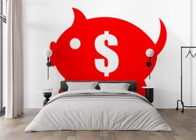 piggy bank red flat icon with long shadow on white background Wall mural