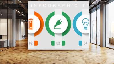 Power and energy flat design icon set, miscellaneous icons such as bolt, battery, plug and light bulb, vector infographic template, web buttons collection Wall mural