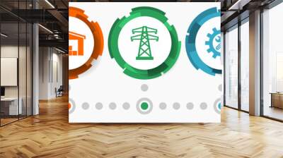 Power and energy vector icon set, industry infographic template, flat design web buttons Wall mural