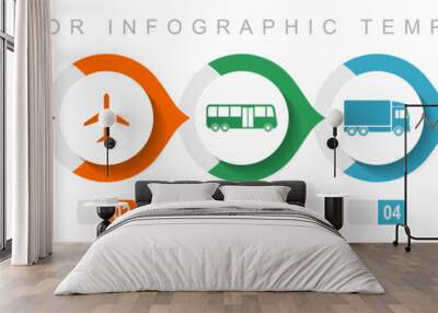 Transport flat design infographic template, miscellaneous symbols such as train, plane, bus, truck and anchor, vector icons collection Wall mural