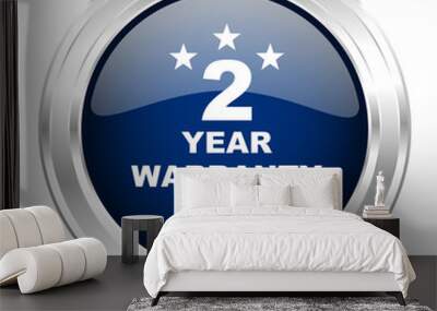 warranty guarantee 2 year cirle glossy dark blue web icon on white background Wall mural