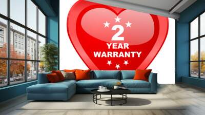 warranty guarantee 2 year red heart valentine glossy web icon Wall mural