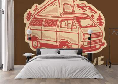 Wild drive van illustration Wall mural