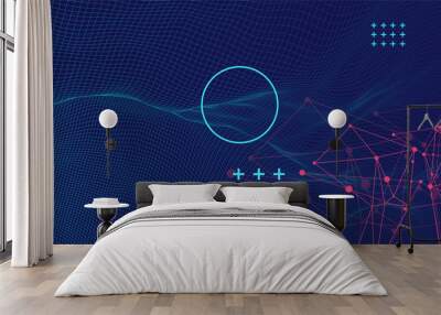 Wireframe background with plexus effect. Futuristic vector illustration. Wall mural