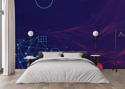 Wireframe background with plexus effect. Futuristic vector illustration. Wall mural