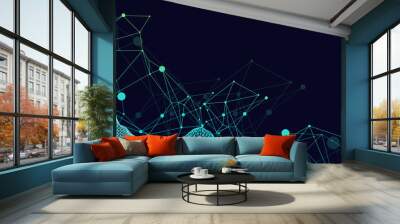 Wireframe landscape background. Futuristic vector illustration. Wall mural