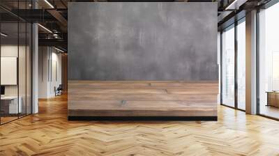 wood table top on bare concrete grey wall background generative ai Wall mural