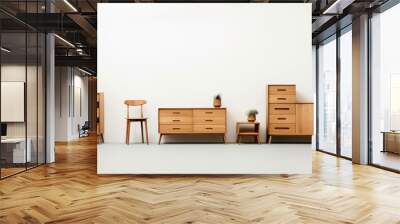 Wooden chest of drawers in the interior beautiful shot of modern wooden furniture isolated on a white background Wall mural