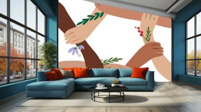 United community. Hands of diverse group of people. Concept of cooperation, unity, togetherness, partnership, agreement, teamwork.  Wall mural