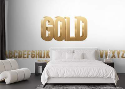 Golden 3D font. Vector Alphabet letters and numbers. Shiny modern gold 3D alphabet, isolated on white background. Wall mural