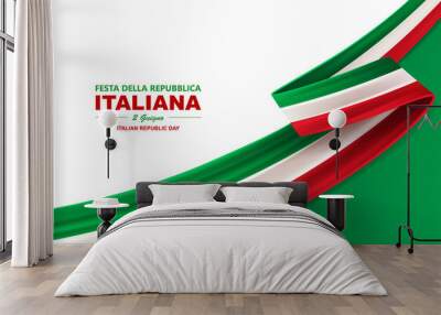 Italian republic day, 2th June, festa della repubblica Italiana, bent waving ribbon in colors of the Italian national flag. Celebration background. Wall mural