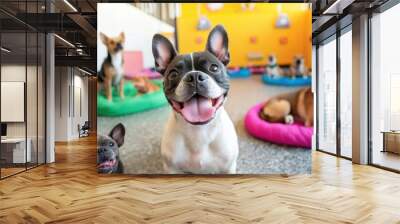 French Bulldog in a dog hotel. A pet daycare center Wall mural