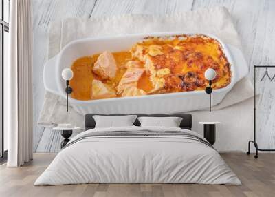 Baked salmon with cheese sauce Wall mural