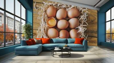 Basket of raw chicken eggs Wall mural