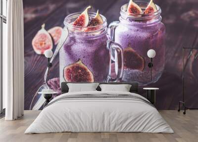 Chia seed puddings with fig slices Wall mural