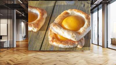 Puff pastry with canned peaches Wall mural