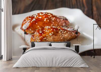 Teriyaki salmon on the white plate Wall mural