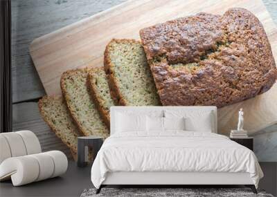 Zucchini bread on the wooden board Wall mural