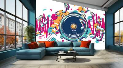 Colorful drawn loudspeaker with music notes - musical design Wall mural