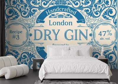 Dry gin - monochrome ornate vintage decorative label Wall mural