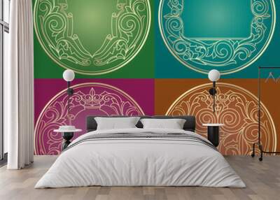 Golden ornate decorative floral emblems Wall mural