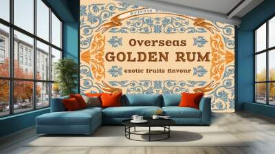 Golden Rum - ornate vintage decorative label Wall mural