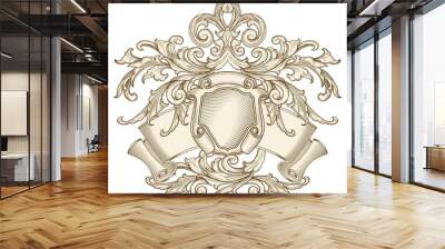 Ornate monochrome decorative vintage coat of arms Wall mural