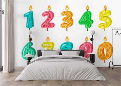 birthday numbers. anniversary decorative candles cakes. kindergarten birthday party. vector celebrating signs for kid Wall mural