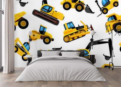 construct machines seamless pattern. heavy machinery vehicles large Wall mural