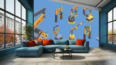 Crane machines colorful isometric vector illustrations set. Wall mural