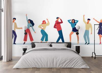 dancing people. happy joy persons jumping have fun dancehall couple celebration young active persons. vector dancers Wall mural