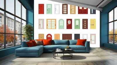 Detailed front doors flat vector icons set Wall mural