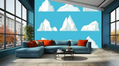 Geometric icebergs set. Floating blocks of ice in arctic ocean massive white surface with underwater hazard polar rock antarctic breaking away from coast and traveling by sea. Cold vector. Wall mural